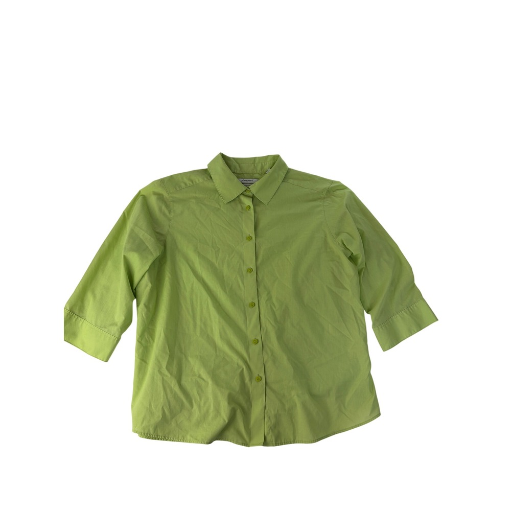 Foxcroft Button Down Shirt‎ Womens 20W Wrinkle Free 3/4 Sleeve Blouse Lime Green